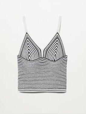MANGO Crochet Black & White Striped Cami Top